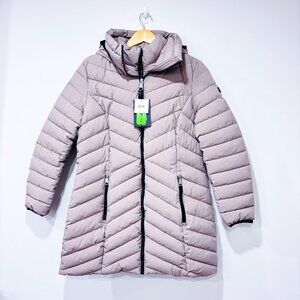 DKNY Women's Quilted Puffer Coat Camel Hooded Insulated Winter Jacket NWT |Large